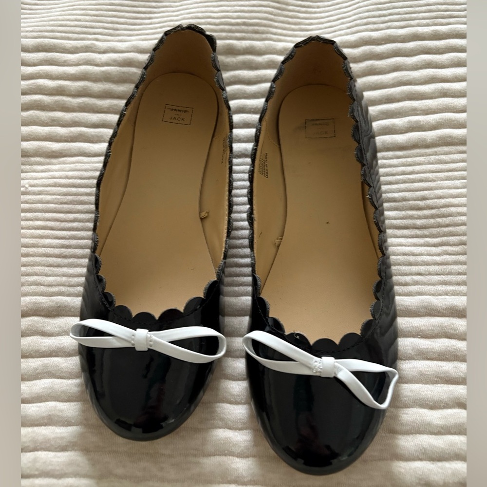 Janie and Jack Scalloped Black Ballet Flat White Bow Girls Size 3